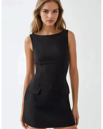 Rochie mini mulata cu pantaloni scurti,  negru, material textil