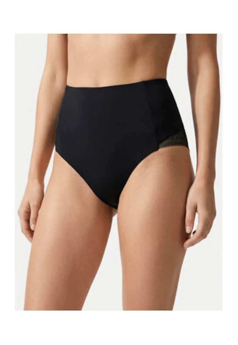 Lenjerie modelatoare inferioara,  negru, material sintetic, talie inalta