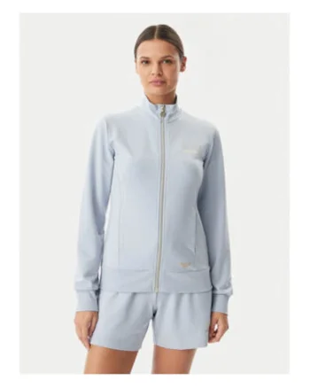 Hanorac dama,  albastru, regular fit, cu fermoar, poliester/viscoza