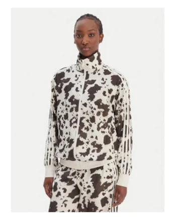 Hanorac dama,  animal print, cu fermoar, 100% poliester, alb/maro,