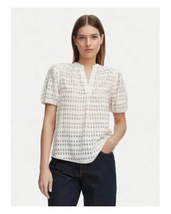 Bluza dama,  alb, material sintetic, croiala regular fit, maneca scurta