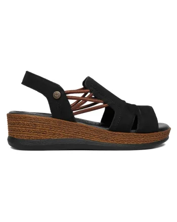 Sandale dama  platforma, nubuc, maro/negru, piele naturala