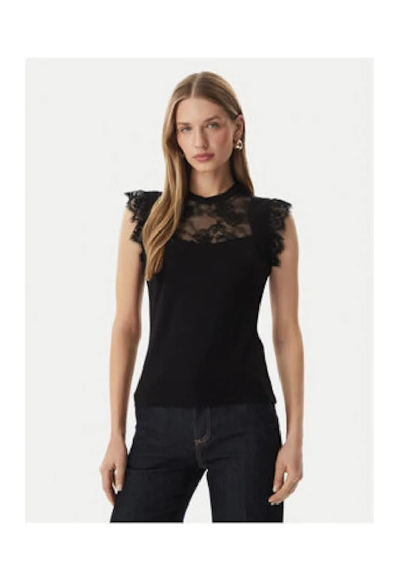 Bluza dama,  negru, dantela, casual, poliester|viscoza