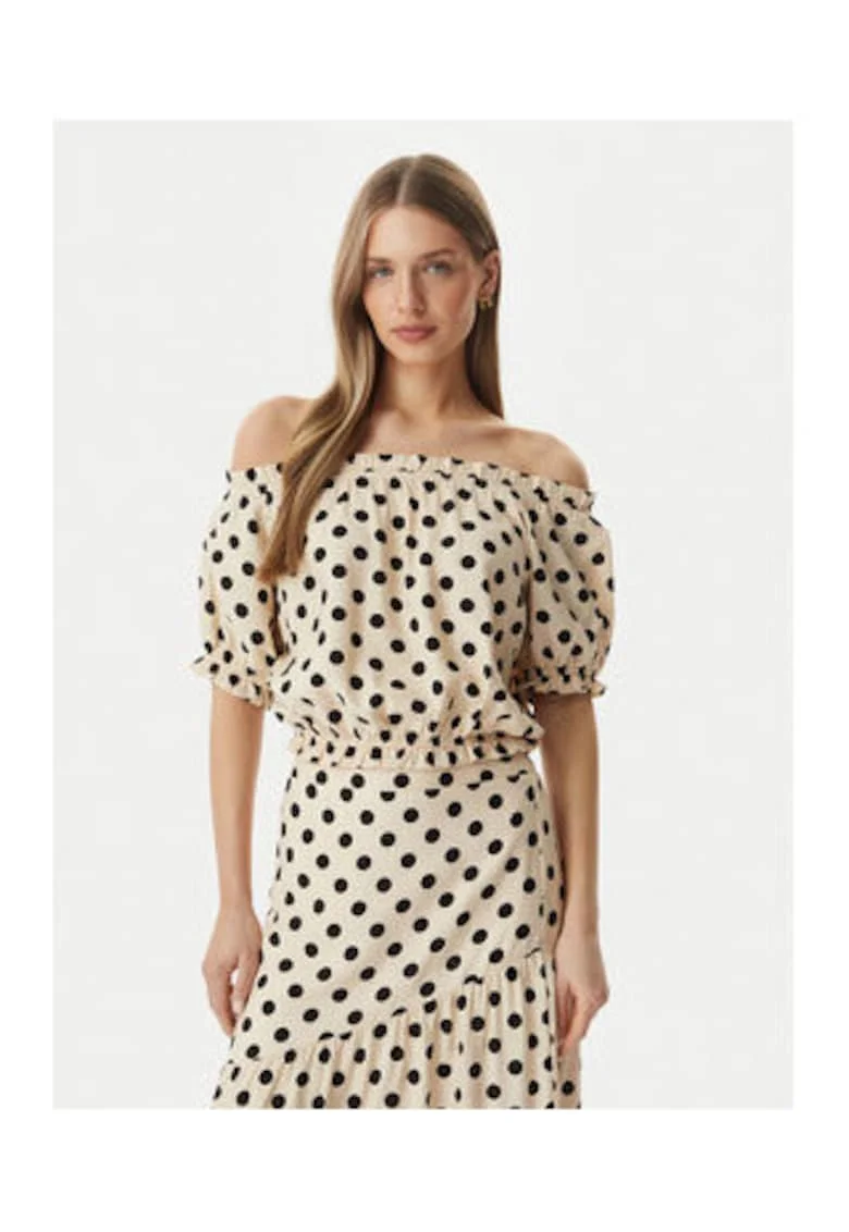 Bluza dama,  bej, casual, maneca scurta, buline, viscoza