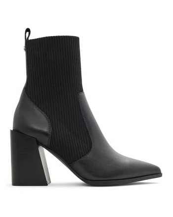Botine de piele cu varf ascutit Ganina, Negru
