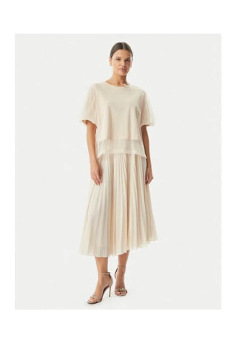 Bluza dama,  bej, bumbac si poliester, maneca scurta, casual