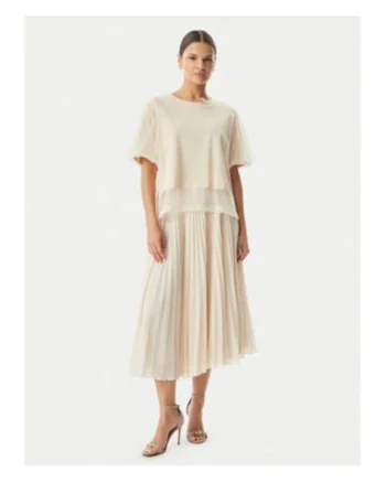 Bluza dama,  bej, bumbac si poliester, maneca scurta, casual
