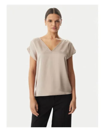 Bluza dama,  bej, detalii unice, material satinat, maneca scurta
