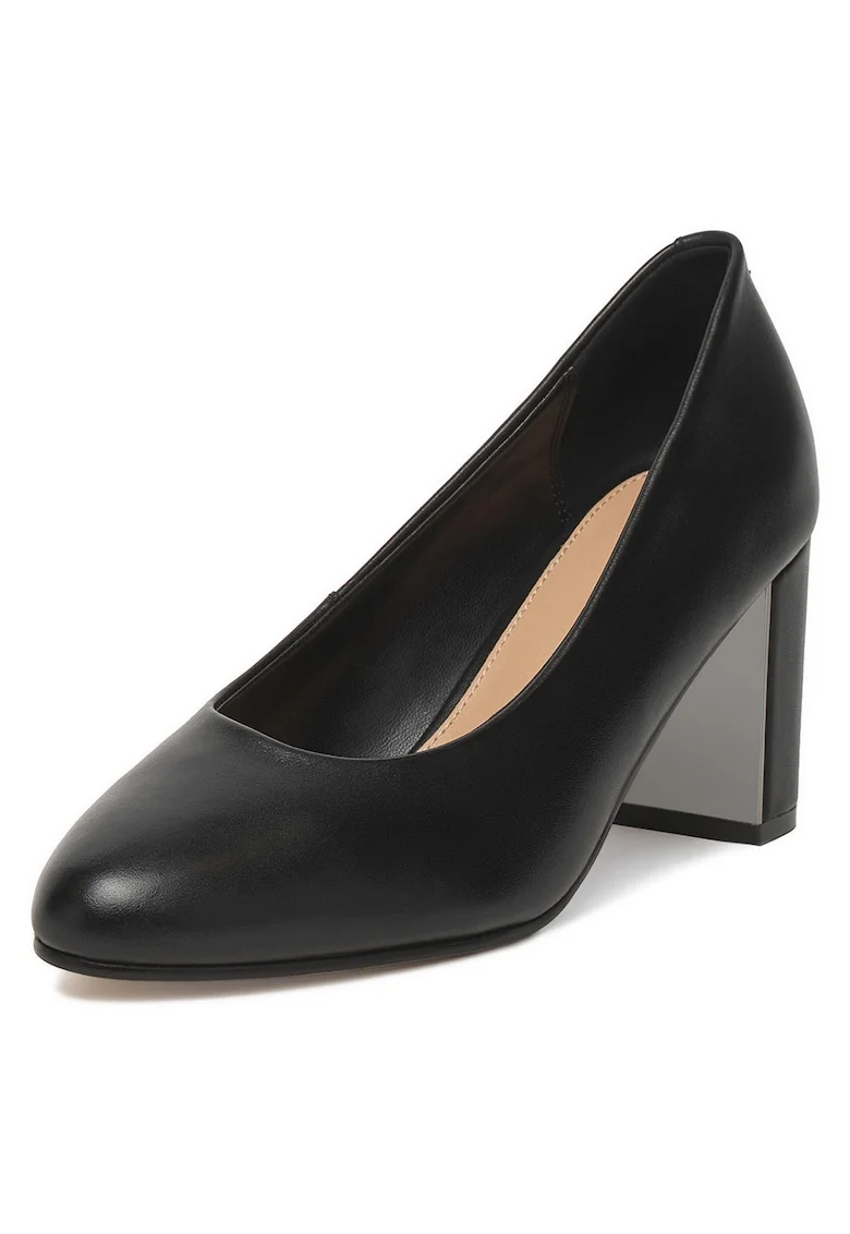 Pantofi dama,  piele naturala, negru, varf rotund