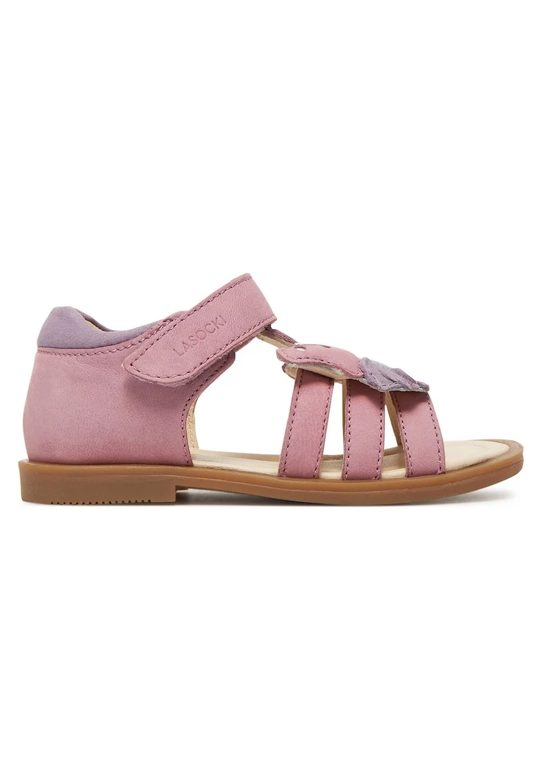 Sandale fete,  velcro, violet, roz, piele nabuc
