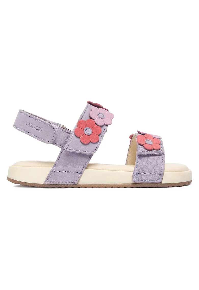 Sandale fete,  fetita, velcro, violet, piele naturala