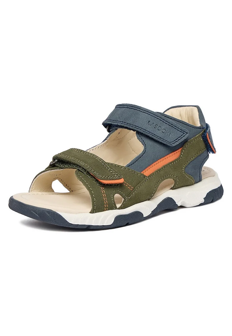 Sandale baieti,  kaki, piele nabuc, sistem inchidere Velcro