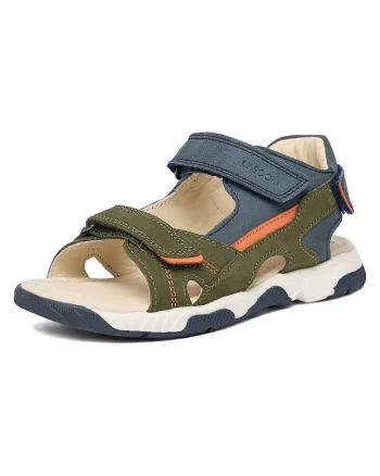 Sandale baieti,  kaki, piele nabuc, sistem inchidere Velcro