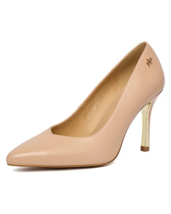 Pantofi dama,  toc ascutit, bej, piele naturala,