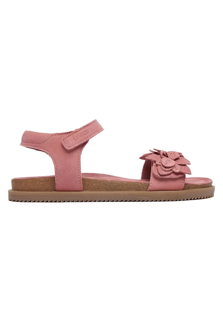 Sandale fete,  piele intoarsa, roz, sistem inchidere Velcro