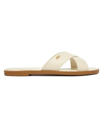 Papuci dama,  piele ecologica, crem, bej