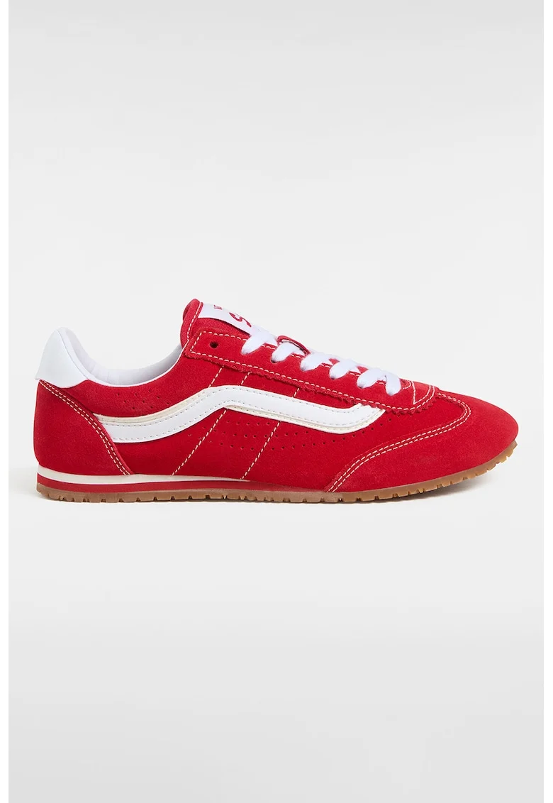 Pantofi sport low cut din piele intoarsa, Rosu vermillion/Alb murdar