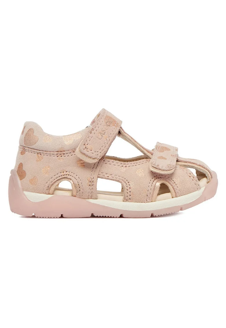 Sandale fete,  piele intoarsa, roz, sistem inchidere velcro, certificat Picior Sanatos