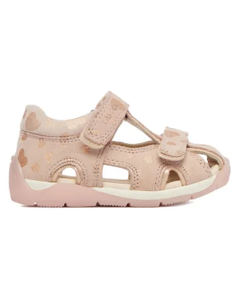 Sandale fete,  piele intoarsa, roz, sistem inchidere velcro, certificat Picior Sanatos