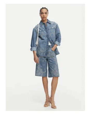 Camasa din denim,  albastra, croiala regulara, maneca lunga, bumbac