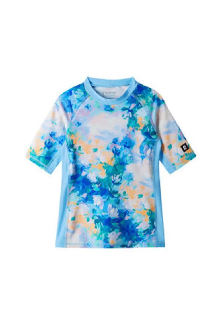 Tricou de inot fete,  grafic, albastru, poliamida/elastan