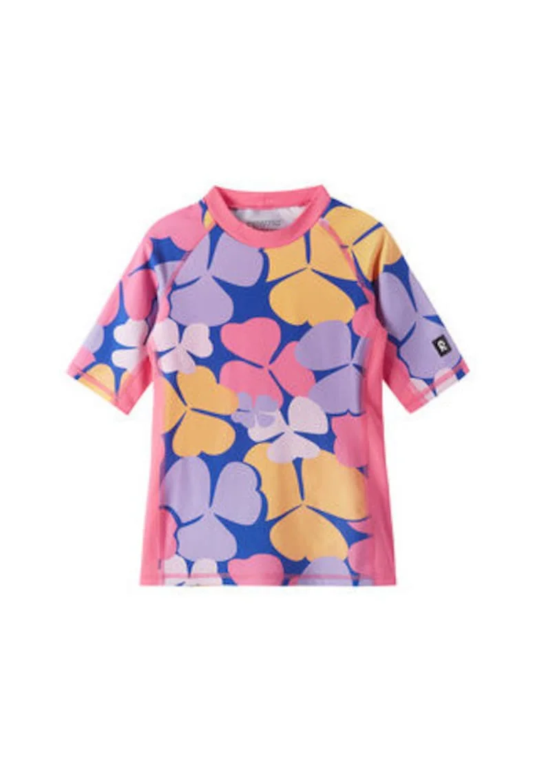 Tricou de inot fete,  roz, material poliamida si elastan, imprimeu grafic