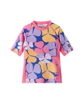 Tricou de inot fete,  roz, material poliamida si elastan, imprimeu grafic