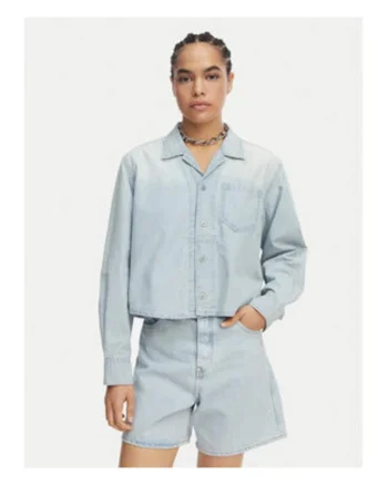 Camasa din denim pentru femei, G-Star Raw, albastru, bumbac, croiala lejera, maneca lunga