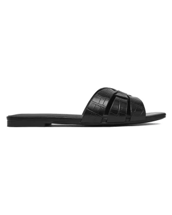 Papuci  piele naturala, design elegant, Negru