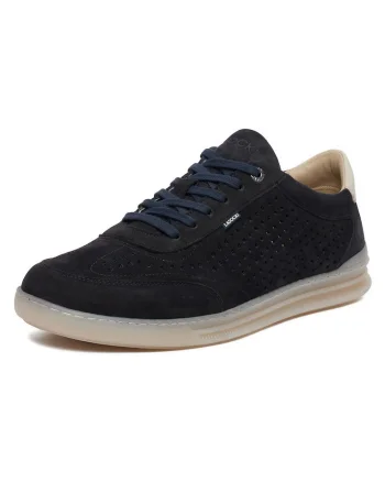 Tenisi barbati  bleumarin, piele naturala, design minimalist, sistem de inchidere cu siret,