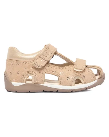 Sandale,  bej, piele intoarsa, sistem inchidere Velcro, pentru fete