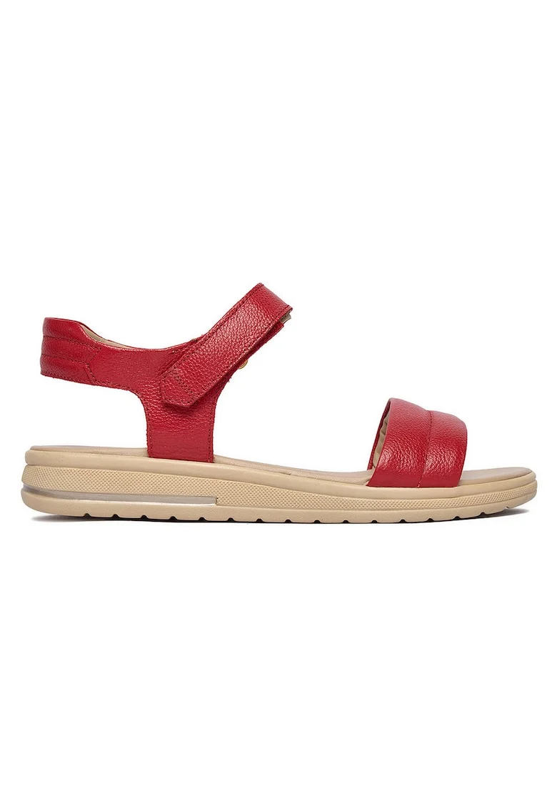 Sandale dama  piele naturala, inchidere velcro, rosu,