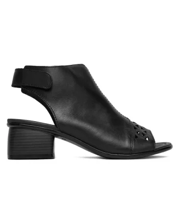 Sandale dama  piele naturala, toc bloc, inchidere velcro, negru,