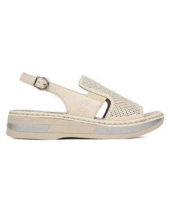 Sandale dama  platforma, piele naturala, crem, sistem inchidere catarama,