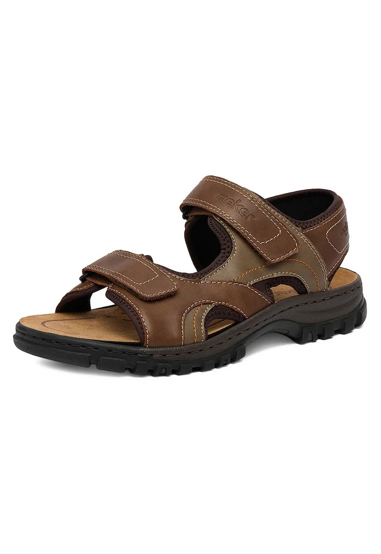 Sandale barbatesti  velcro, maro, piele ecologica