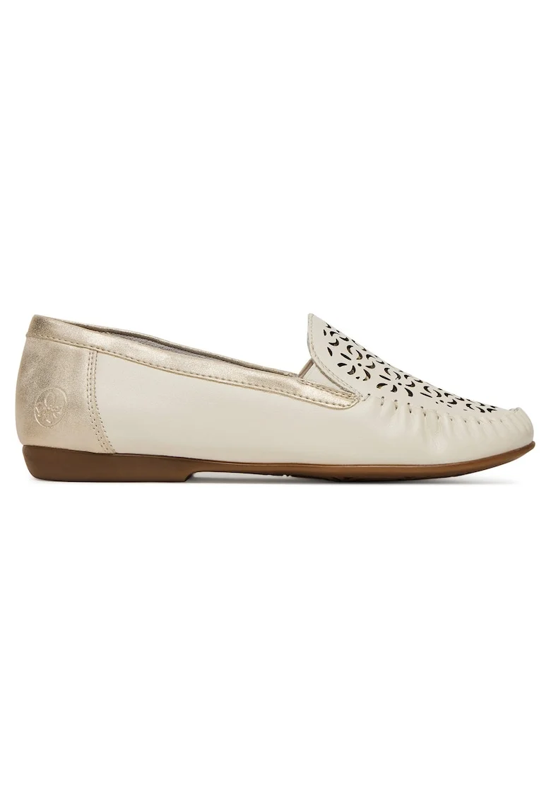 Mocasini dama  bej, piele naturala, talpa sintetica, detalii perforate
