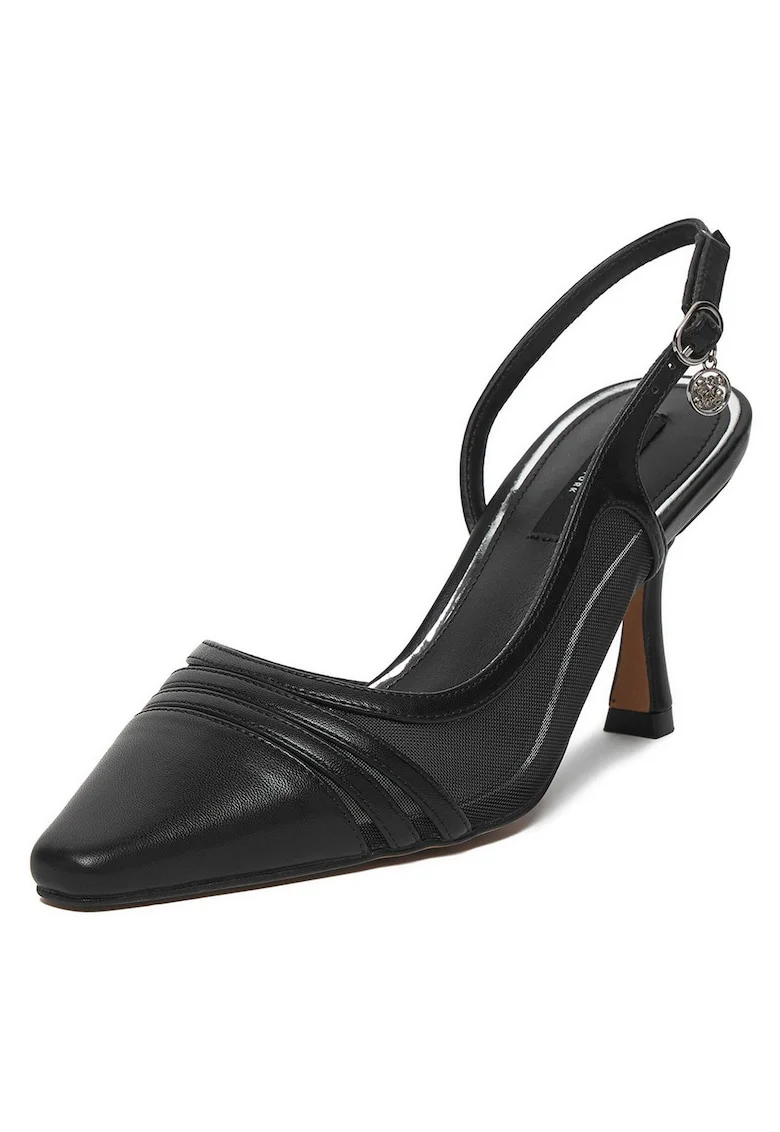 Pantofi dama,  toc ascutit, negru, textil