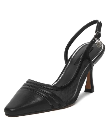 Pantofi dama,  toc ascutit, negru, textil
