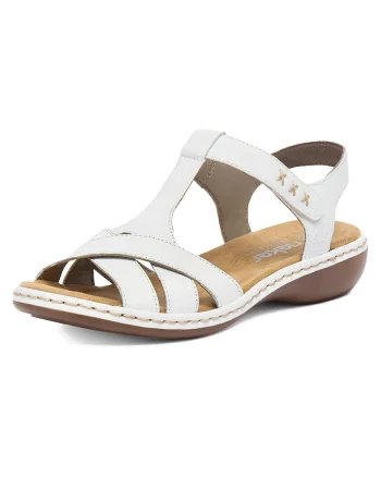 Sandale dama  piele naturala, alb, inchidere velcro, talpa confortabila