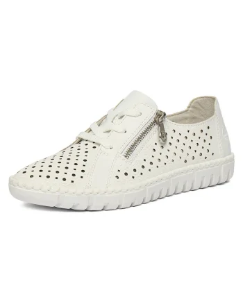 Mocasini dama  piele naturala, alb, fermoar, perforati
