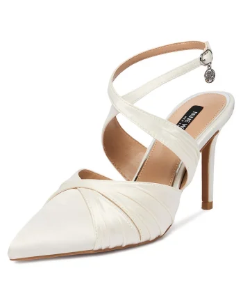 Pantofi dama,  toc ascutit, crem, textil