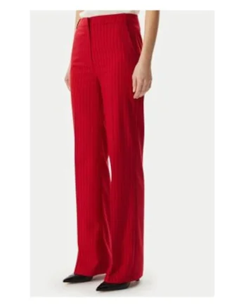 Pantaloni dama,  talie inalta, croiala dreapta, rosu, poliester-viscoza