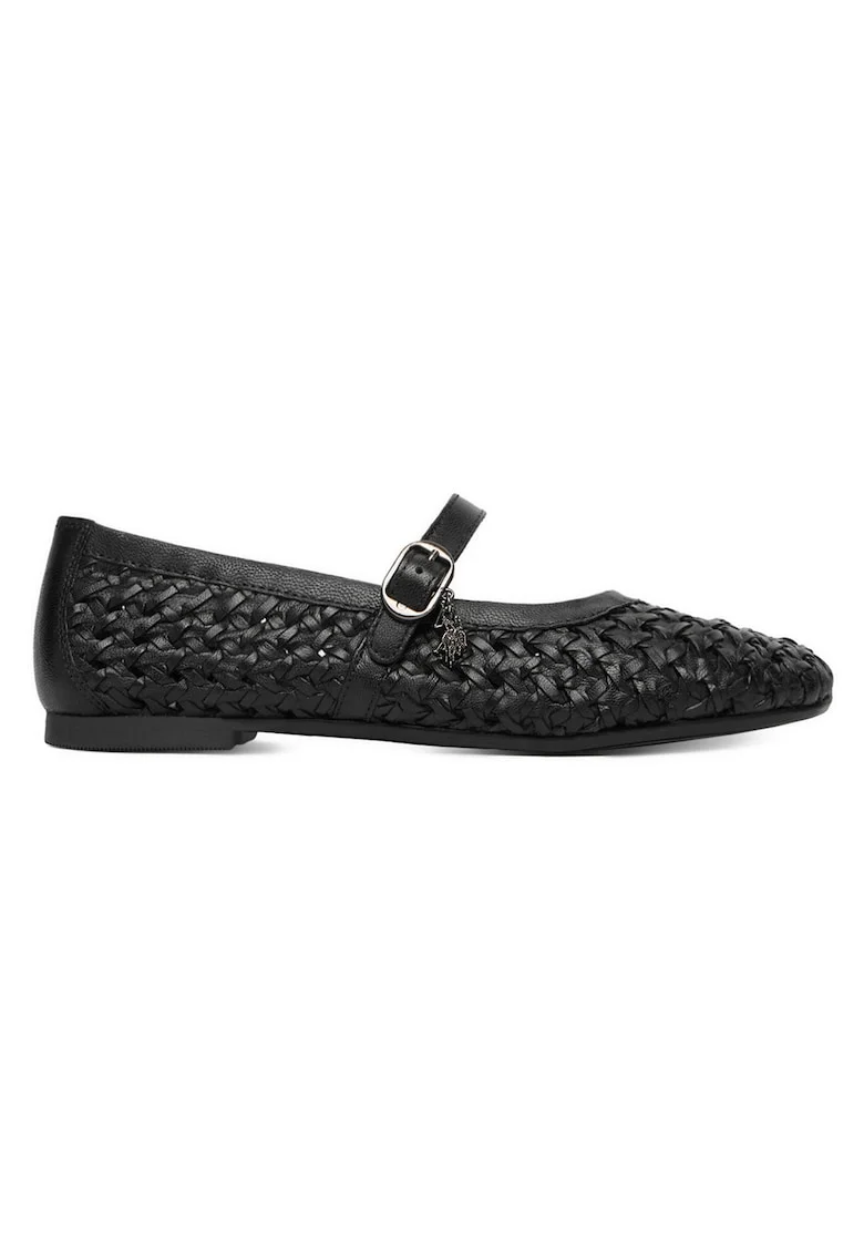 Balerini Dama,  Piele naturala, Negru, Rotund, Catarama