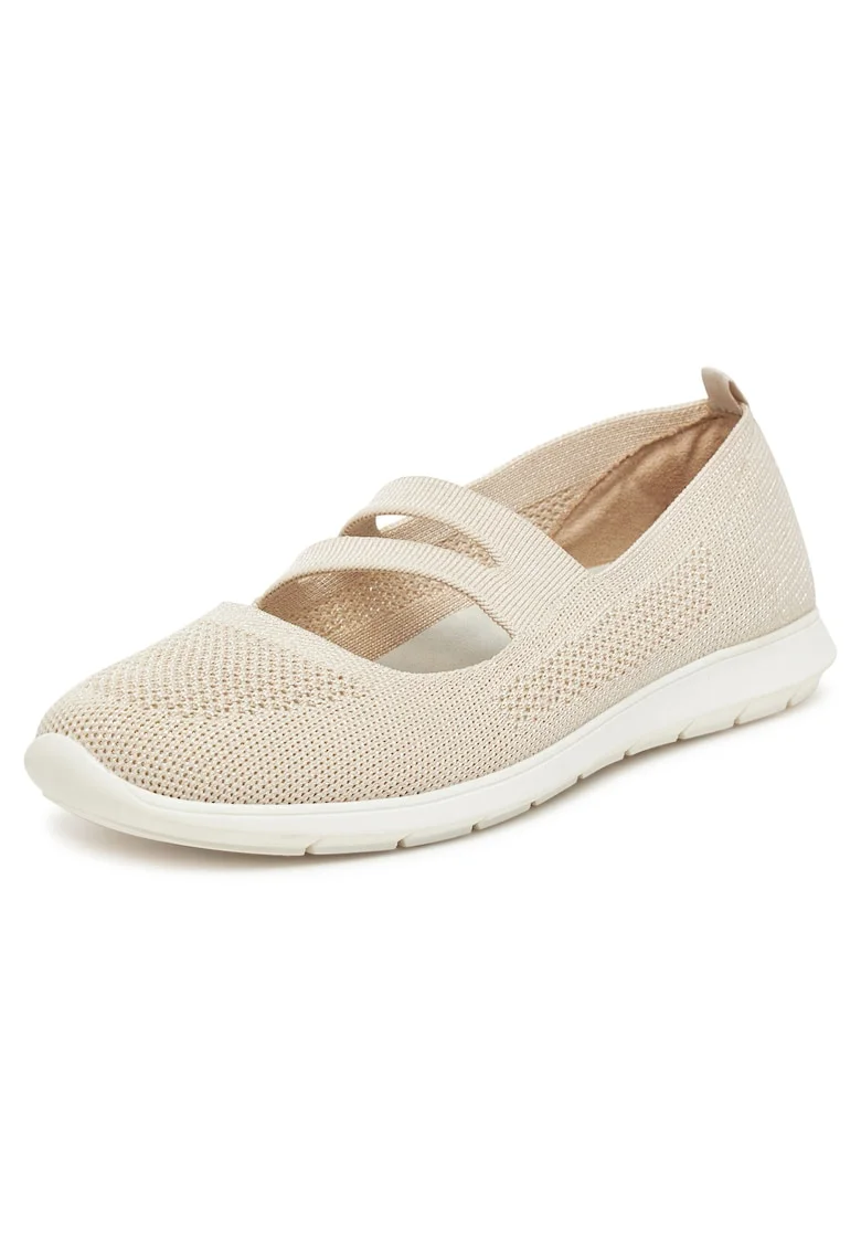 Pantofi pentru dama,  bej, textil, varf rotund,