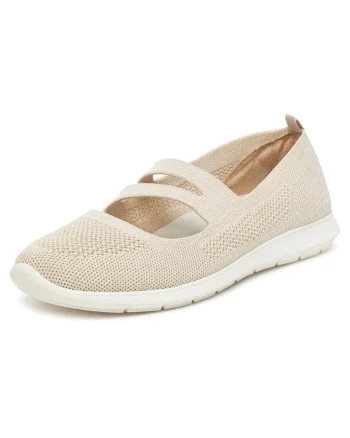 Pantofi pentru dama,  bej, textil, varf rotund,