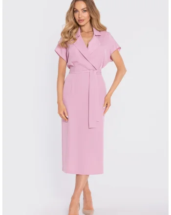 Rochie midi petrecuta cu curea,, Roz pudrat