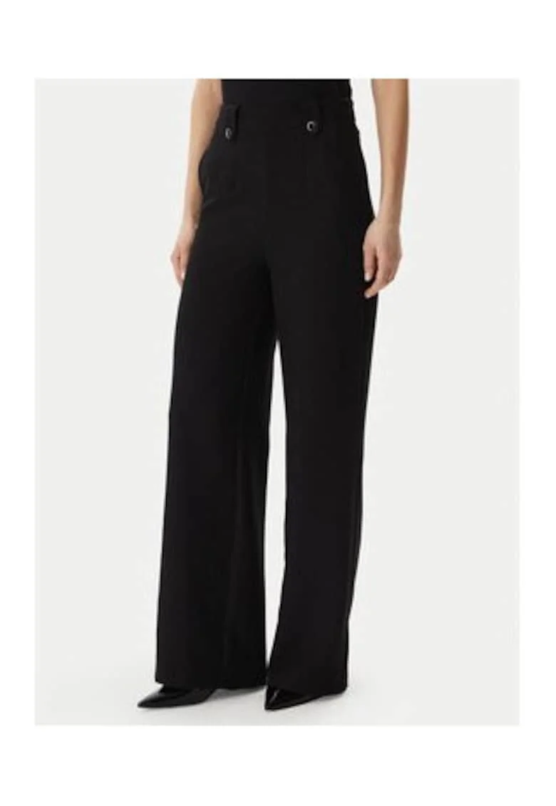 Pantaloni dama,  talie inalta, picioare largi, negru, poliester-viscoza