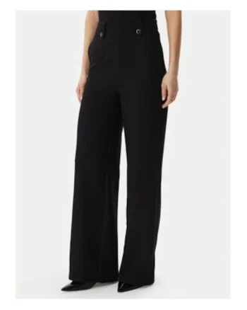 Pantaloni dama,  talie inalta, picioare largi, negru, poliester-viscoza