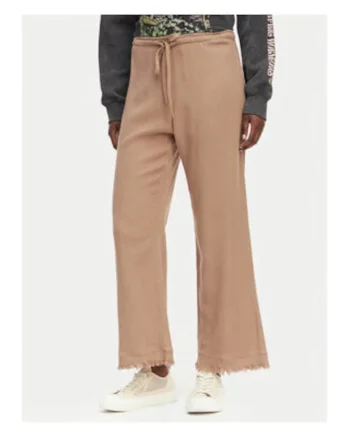 Pantaloni dama,  casual, maro, bumbac-viscoza