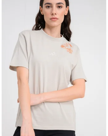 Tricou de bumbac cu broderii florale si monograma, Grej